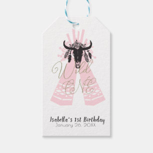 Étiquettes-cadeau Boho rose et noir Wild ONE Girl Anniversaire