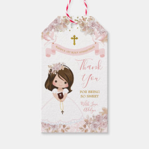 Étiquettes-cadeau Boho Rose Floral Girl Première Sainte Communion