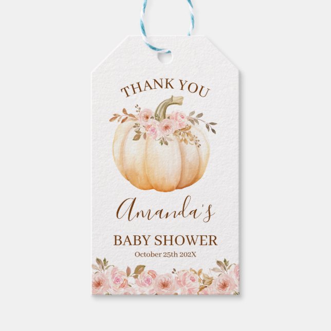 Étiquettes-cadeau Boho rose Floral Petit Baby shower Citrouille (Devant)