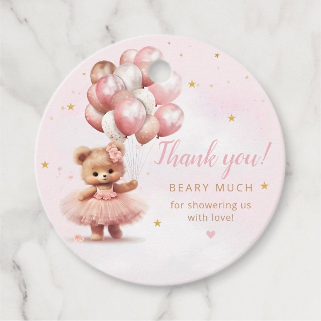 Étiquettes Cadeau Boho rose Teddy ours fille Merci Baby shower (Devant)