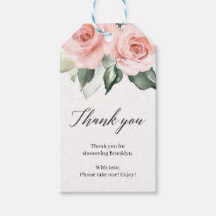 Étiquettes-cadeau Boho rose verdoyant merci pour la douche