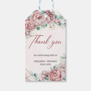 Étiquettes-cadeau Boho roses rose poussiéreuse Mariage d'or faux eu