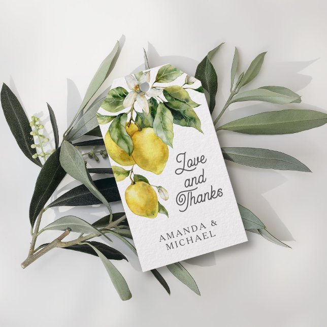 Étiquettes-cadeau Boho rustique Aquarelle Citrons Citrus Merci (Créateur téléchargé)