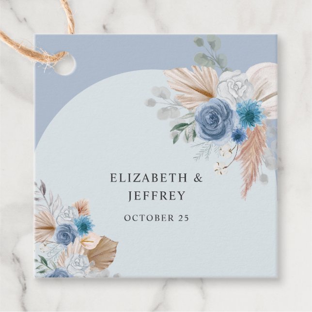 Étiquettes Cadeau Boho rustique élégant Dusty Blue Pampas Mariage (Devant)