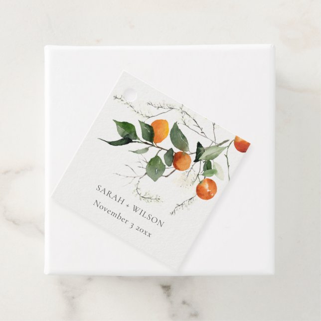 Étiquettes Cadeau Boho rustique Mariage botanique en fleurs orange (En situation)