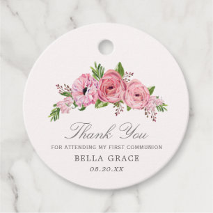 Étiquettes Cadeau Boho Rustique rose Floral Premier Merci Communion