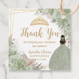 Étiquettes Cadeau Boho Sage Green Floral Pampas Quinceañera Princess