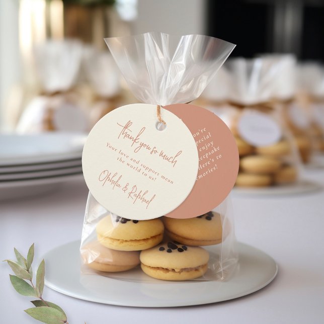 Étiquettes Cadeau Boho Script Terracotta Crème Mariage Merci (View of both sides)