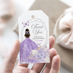 Étiquettes-cadeau Boho Silver Purple Floral Butterfly Quinceañera