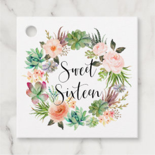 Étiquettes Cadeau Boho succulent Sweet sixteen de couronne de fleurs