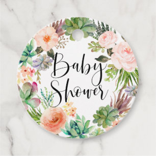 Étiquettes Cadeau Boho Succulents Baby shower de couronne de fleurs