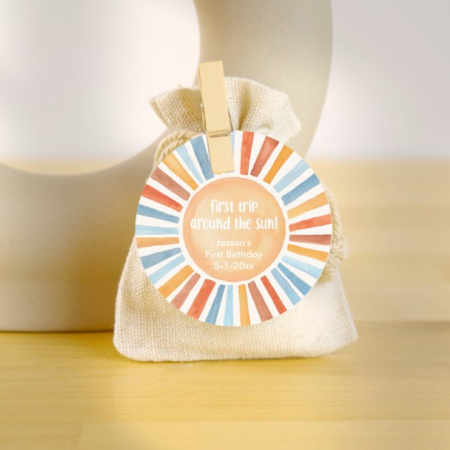 Étiquettes Cadeau Boho sunshine Premier voyage autour de l'anniversa (Créateur téléchargé)