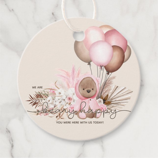 Étiquettes Cadeau Boho Teddy Bear & Balloons Bearly Wait Baby shower (Devant)