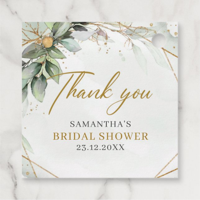 Étiquettes Cadeau Boho verdure eucalyptus cadre doré (Dos)