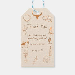 Étiquettes-cadeau Boho Western Cowboy Mariage d'illustration