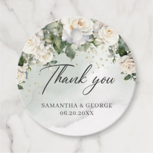 Étiquettes Cadeau Boho White Roses mariage vert et or