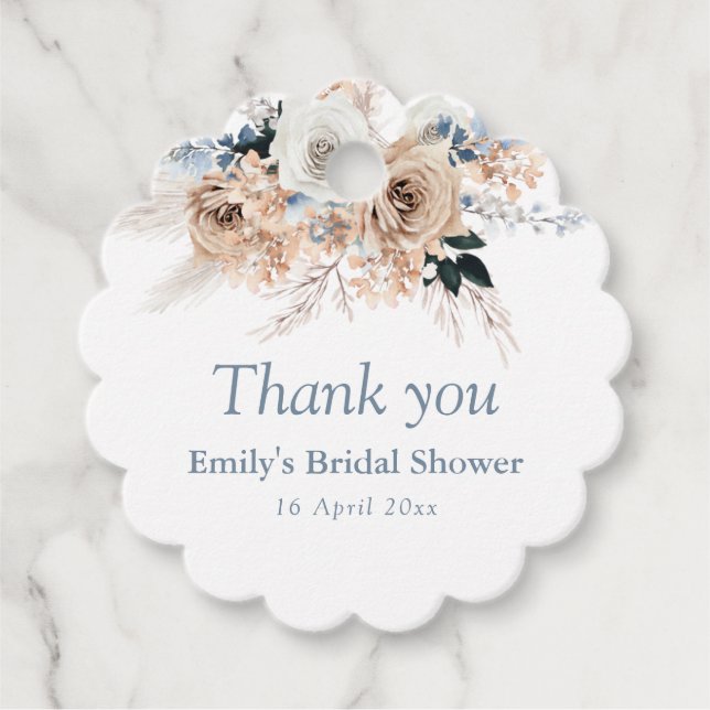 Étiquettes Cadeau bohomian pampas dusté bleu nuptiale douche (Devant)