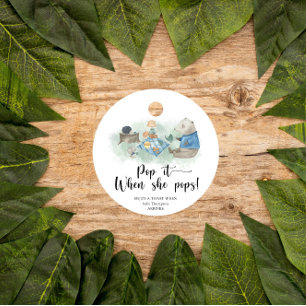 Étiquettes Cadeau Bois animal - Pop it lorsqu'elle fait baby shower