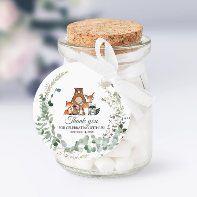 Étiquettes Cadeau Bois Animaux Baby shower verdoyant (Créateur téléchargé)