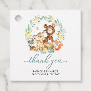 Étiquettes Cadeau Bois Animaux Végétation Baby shower Merci