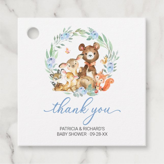 Étiquettes Cadeau Bois Animaux Végétation Baby shower Merci (Devant)