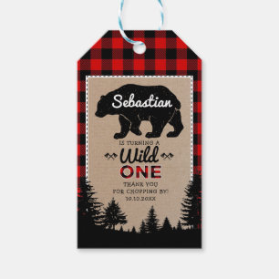 Étiquettes-cadeau Bois de bûcheron Ours sauvage Un 1er anniversaire
