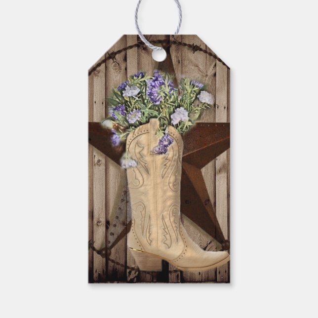 Étiquettes-cadeau bois de grange rustique fleur sauvage Western pays (Devant)