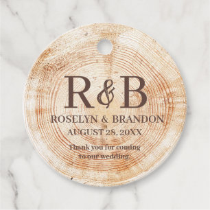 Étiquettes Cadeau Bois Mariage rustique Monogramme merci