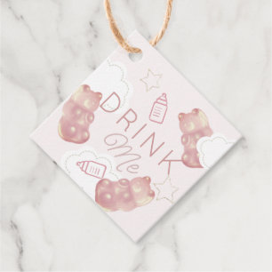 Étiquettes Cadeau Bois-moi l'étoile nuage d'ours gommeux rose
