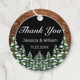 Étiquettes Cadeau Bois neigeux et forêt Merci noir Mariage