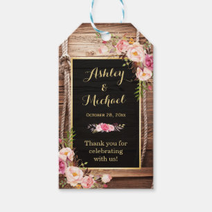 Étiquettes-cadeau Bois rustique brin de Mariage Floral Merci