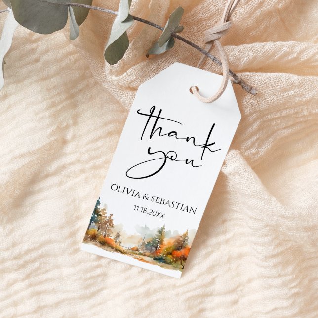 Étiquettes-cadeau Bois rustique Merci forestier d'automne (Créateur téléchargé)