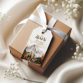 Étiquettes-cadeau Bois rustique "Oh garçon" Mountain Bear Baby showe