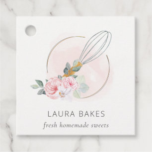 Étiquettes Cadeau Bois Whisk Blush Aquarelle Floral Chef Logo