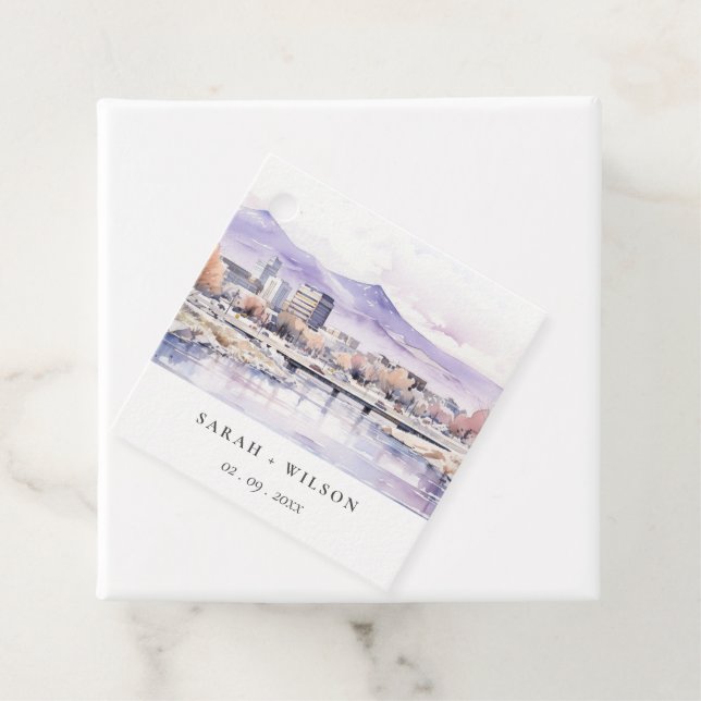 Étiquettes Cadeau Boise, Idaho Watercolor Landscape Wedding (En situation)