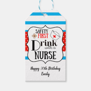 Étiquettes-cadeau boisson de sécurité première avec une infirmière v