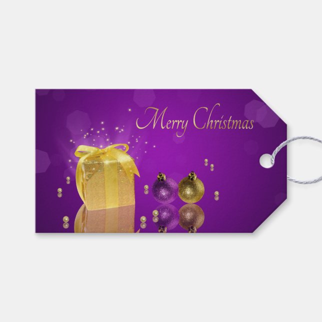 Étiquettes-cadeau Boîte cadeau de Noël doré (Devant (Horizontal))