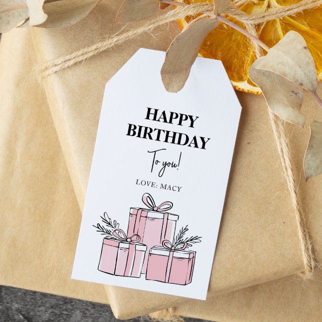 Étiquettes-cadeau Boîte cadeau moderne propre enveloppé joyeux anniv (Créateur téléchargé)