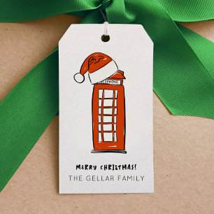 Étiquettes-cadeau Boîte téléphonique Red Santa Hat London