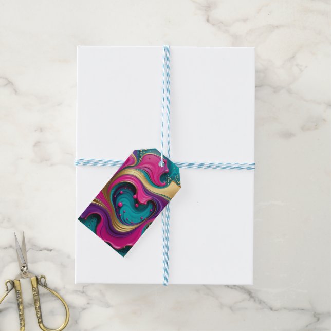 Étiquettes-cadeau Bold Abstract Heart Swirl – Modern Colorful Art (Avec de laficelle)
