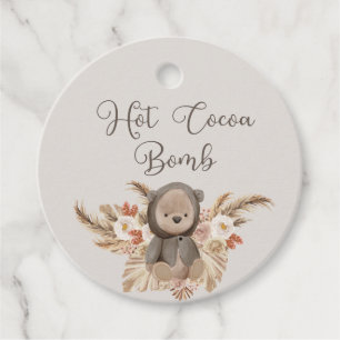 Étiquettes Cadeau Bombe de cacao chaud Boho Pampas Grass Teddy Ours