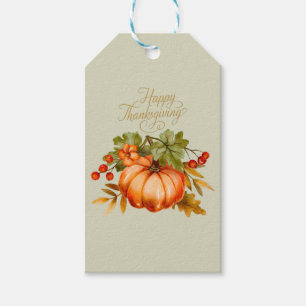 Étiquettes-cadeau Bon thanksgiving Citrouille aquarelle et baies