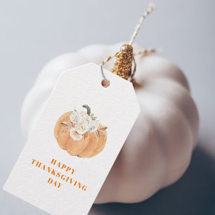 Étiquettes-cadeau Bon thanksgiving   Citrouille Et Fleurs