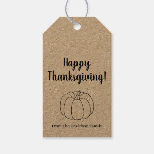 Étiquettes-cadeau Bon thanksgiving citrouille rustique kraft sur mes