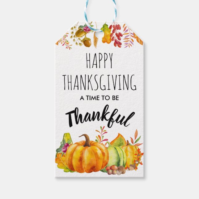 Étiquettes-cadeau Bon thanksgiving Citrouilles et feuillage d'automn (Devant)