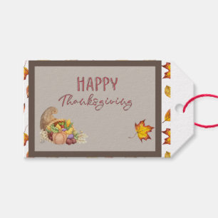 Étiquettes-cadeau Bon thanksgiving Cornucopia Panier Feuilles d'auto