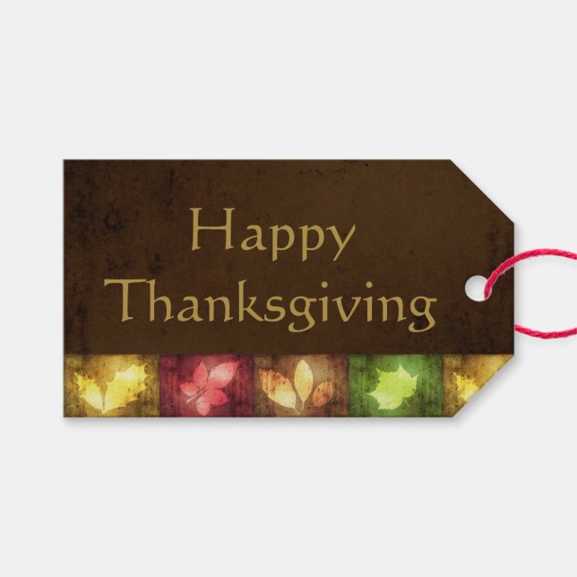 Étiquettes-cadeau Bon thanksgiving Grunge Feuilles (Devant (Horizontal))