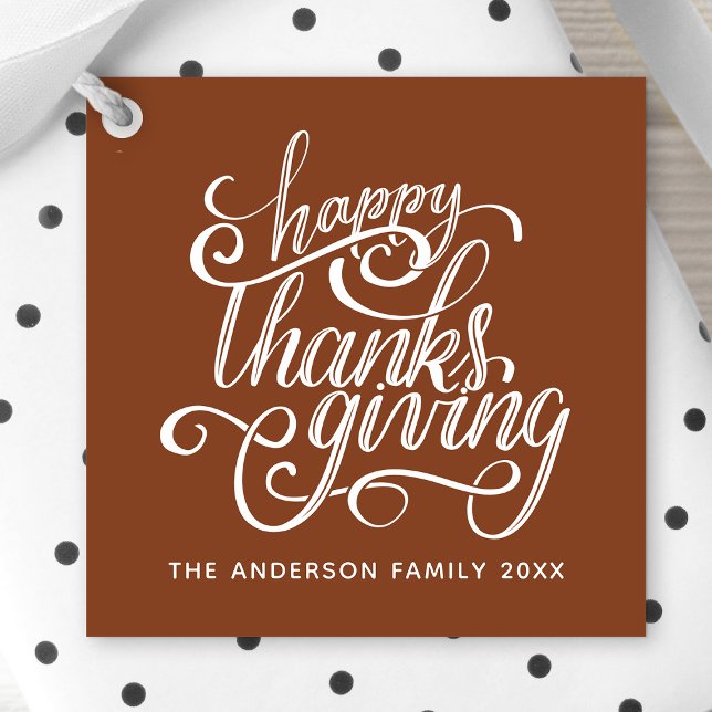 Étiquettes Cadeau Bon thanksgiving Moderne Récolte De Script Brown (Créateur téléchargé)