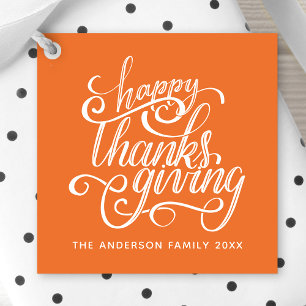 Étiquettes Cadeau Bon thanksgiving Moderne Script Harvest Orange