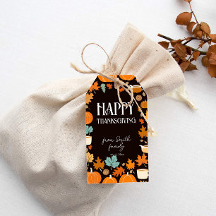 Étiquettes-cadeau Bon thanksgiving rétro citrouille feuilles d'érabl